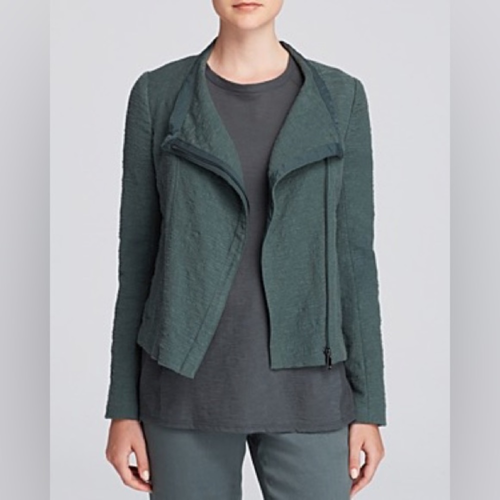 Vince Frise Textured Asymmetrical Green Moto Jacket